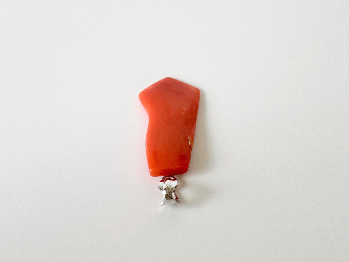 Orange Momo Coral Pendant - Natural Unique Shape Coral Jewelry - German Silver Bail, Genuine Material, 26x12mm