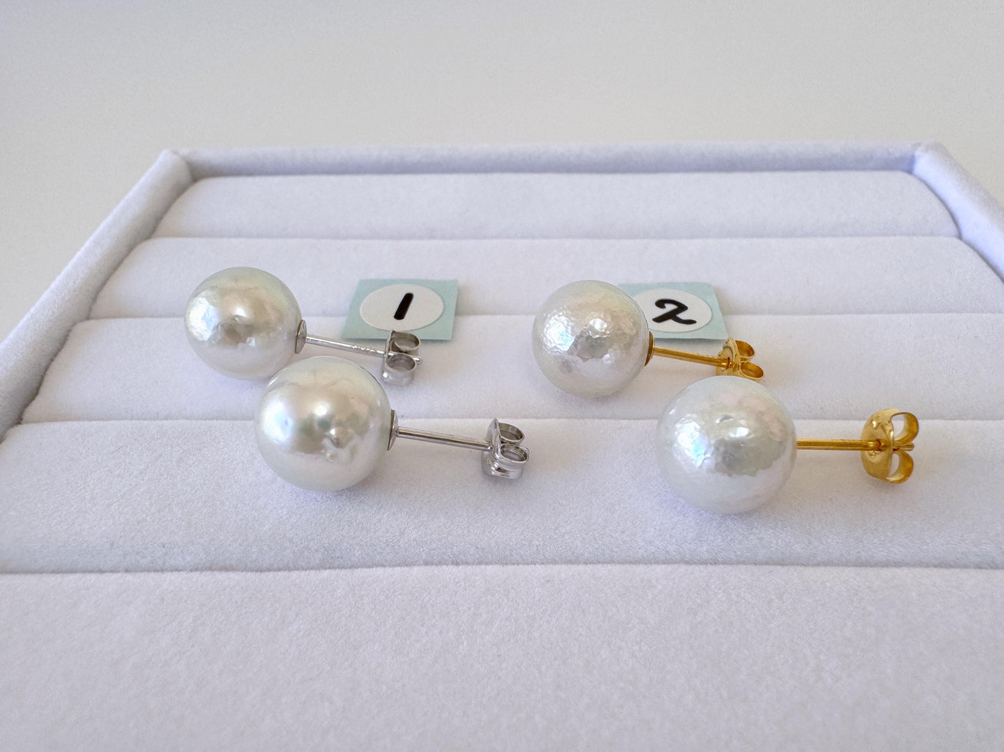 9.5mm Akoya Pearl Stud Earrings: Natural Light Blue Color, Silver 925