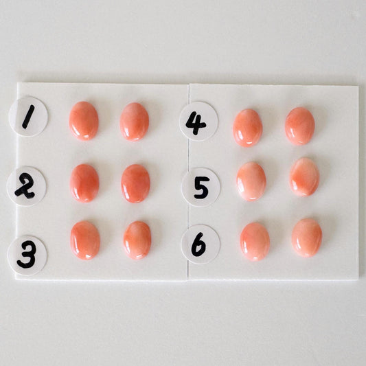 Deep Sea Coral Oval Cabochons, Genuine Pair, Orange Pink Color (8x6mm, Natural Coral, Jewelry Making)