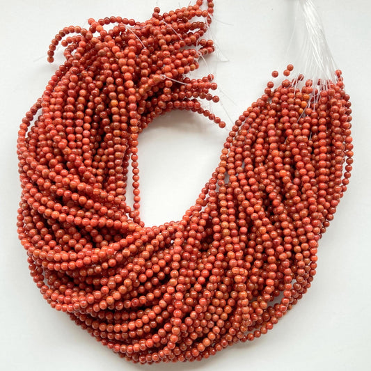 Natural sponge coral 4-4.5mm strands, Red-bright red color, 15.7inches, 40cm, Apple coral strands, Wholesale, Price per strand