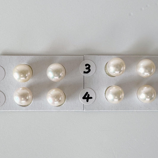 Japanese White Akoya Cultured Pearl 8.4-9mm, Genuine Akoya Pearl, Half-Drilled Round loose, Price per Pair, Salt water pearl
