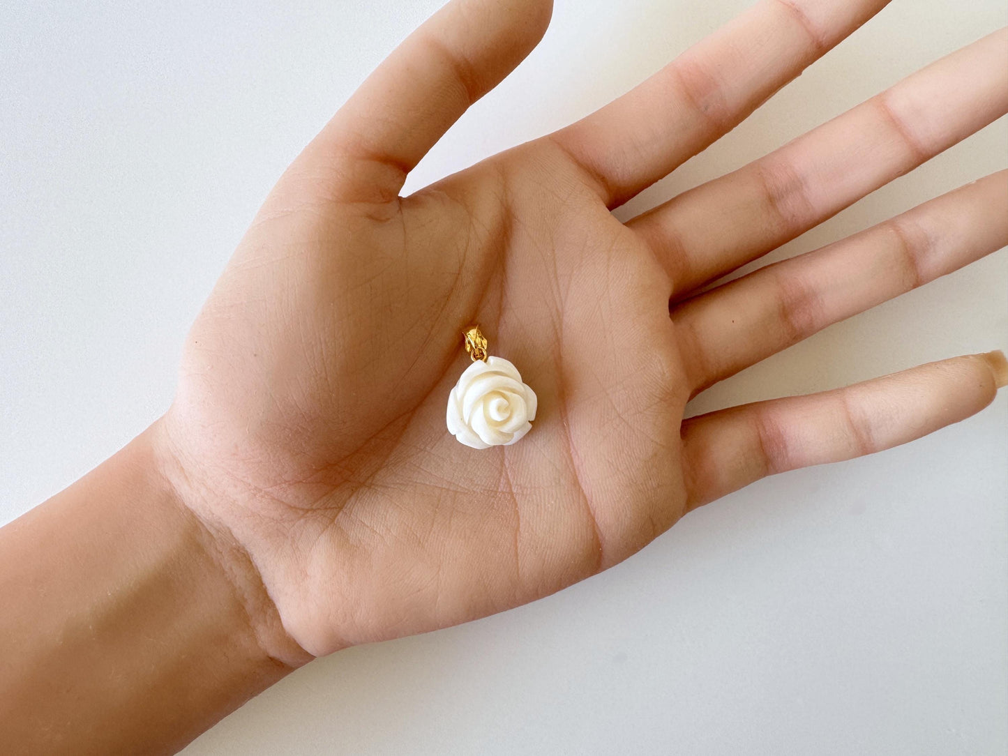 Natural White Coral Rose Pendant, 16x16mm Rose, Natural White Color Coral, Silver (gold plated) Bail, Genuine Precious Coral Pendant
