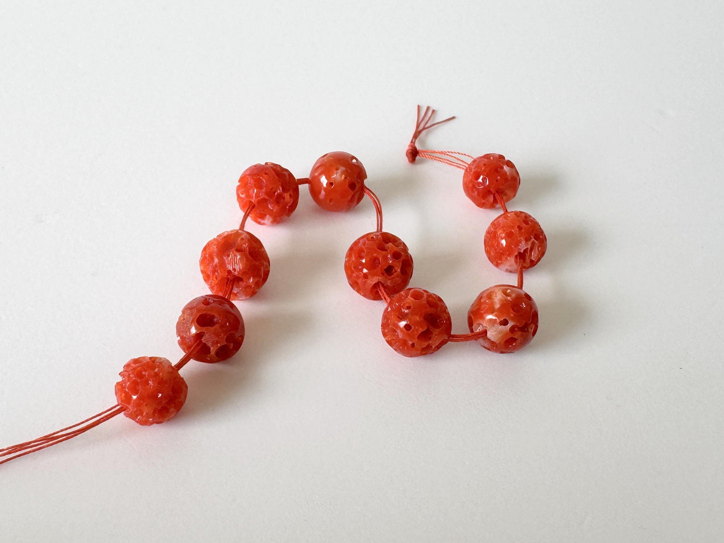 Natural Coral Short Strand | Aka Beads | Japanese Red - 6-6.9mm, 5.8cm Length, Genuine Undyed