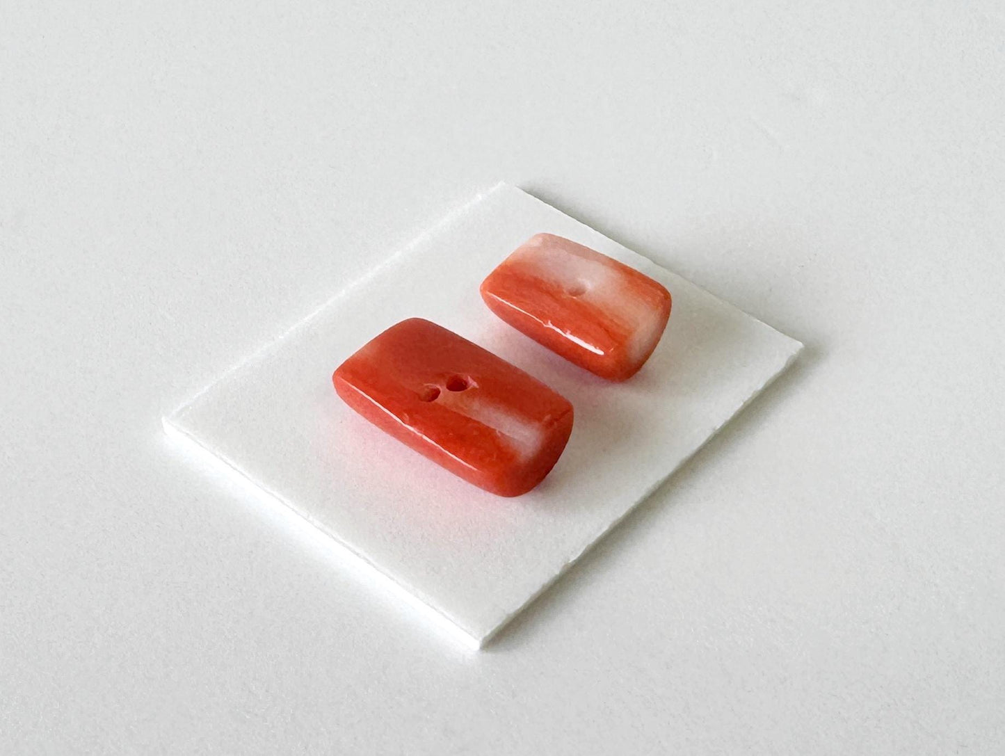 Momo Coral D-Shaped Cabochons | Japanese Orange Gemstone | Half-Drilled 2 Pcs, 10.3X6mm & 8.3X5.6mm