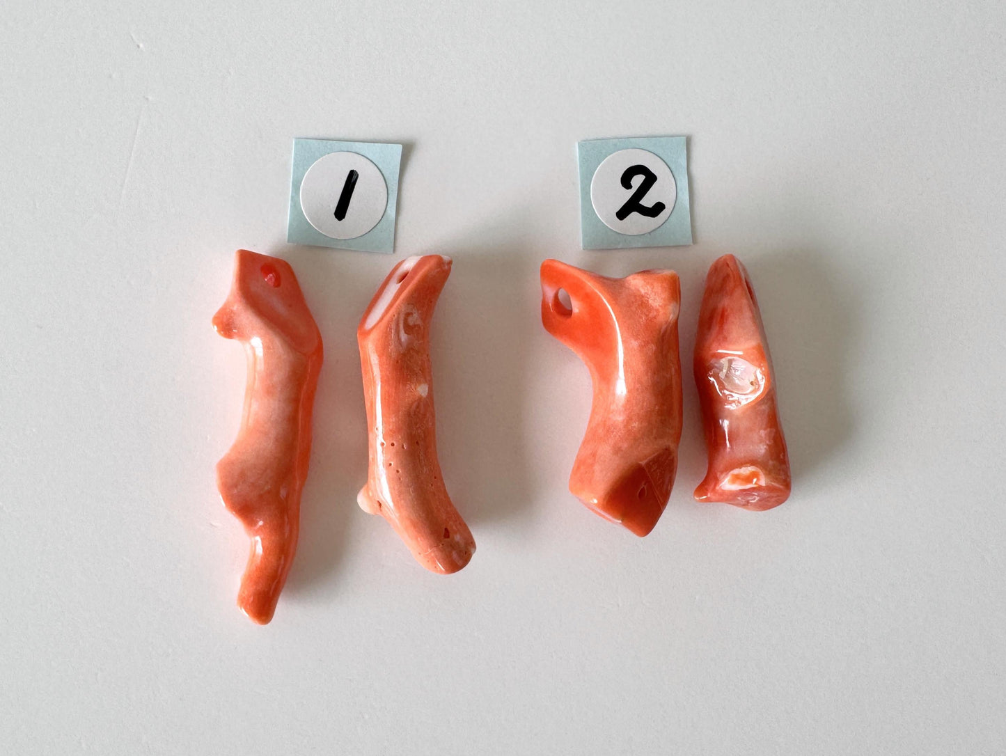 Momo Coral Branch - Natural Orange Loose Coral - Set of 2 Pieces, Genuine Precious Material, Drilled Holes, Jewelry Supplies, 22-33mm Length