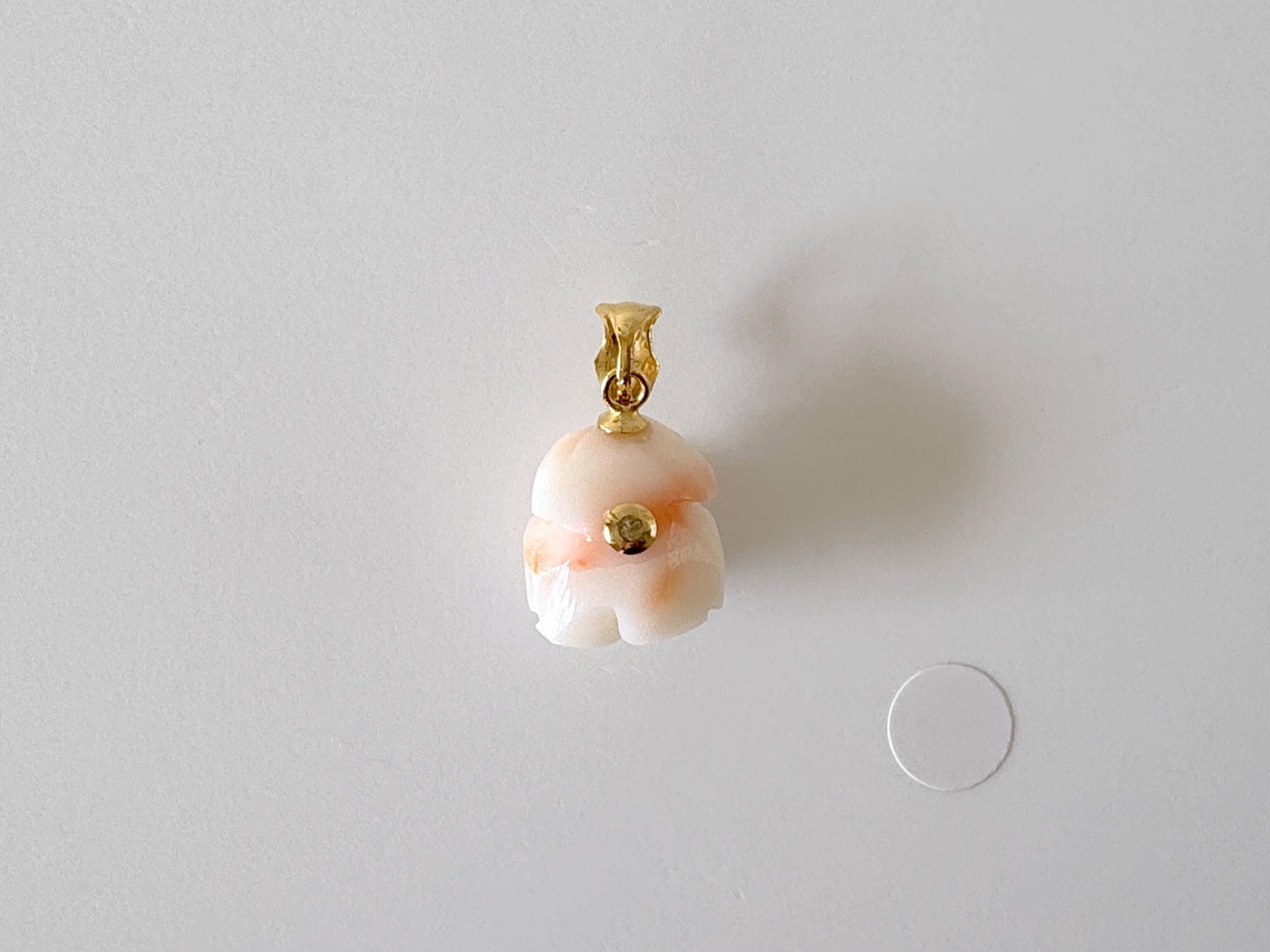 Deep Sea Coral Rose carved Pendant, 14.1x12.2mm, Natural White/Pink Color Coral, Silver (gold plated) bail, Genuine Coral Pendant