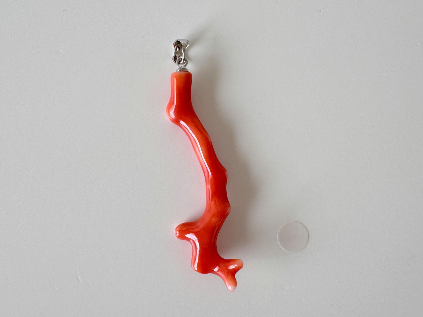 Natural Momo Coral Branch Pendant: Rhodium-Plated Silver Bail, 54mm