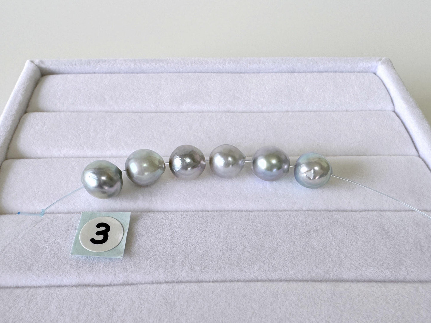 Japanese Akoya Pearl Beads: Natural Blue-Silver Cultured Pearls, Semi-Round Shape (7-7.5mm, Saltwater Mini Strand, 6 Pcs)