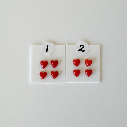 Natural Japanese red(Aka) coral tiny heart shape cabochon with half-drilled hole at back, Natural Color, Price per set of 4 pcs