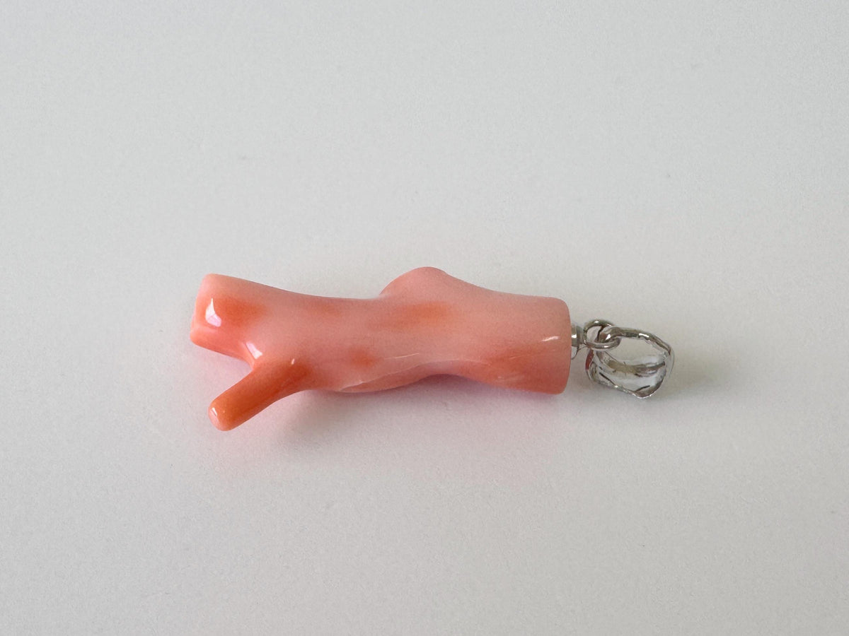 Coral Branch Pendant: Natural Pink Orange Deep Sea Coral, Silver Rhodium-Plated Bail | 27mm, Jewelry Accessory