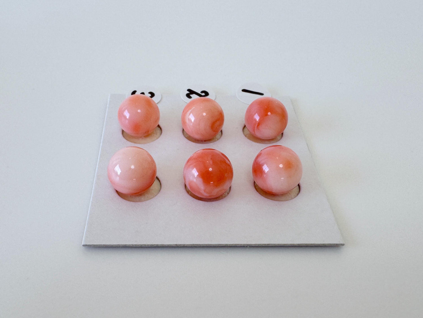 Deep Sea Coral Beads Natural Loose Pair, Pink Orange Round (8.5-9mm, Half Drilled Hole, Jewelry Supplies)