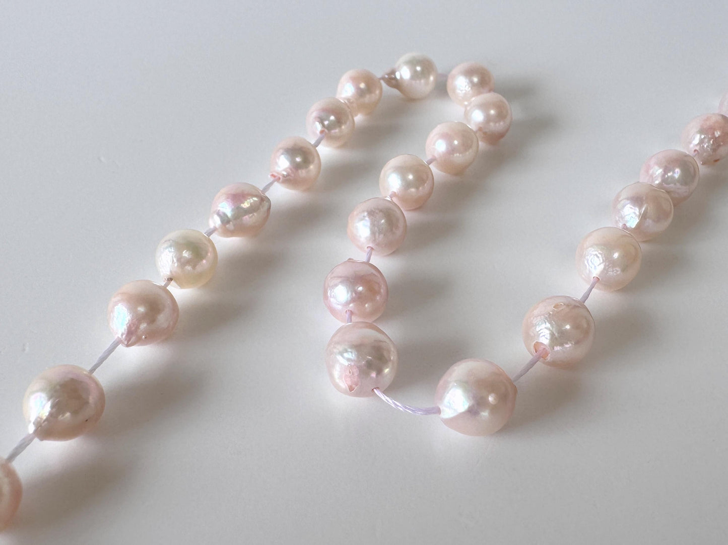 Japanese Akoya Pearl Strand 7-7.5mm Baroque Beads, White Pink Overtone (40cm + 2pcs, Saltwater Cultured)