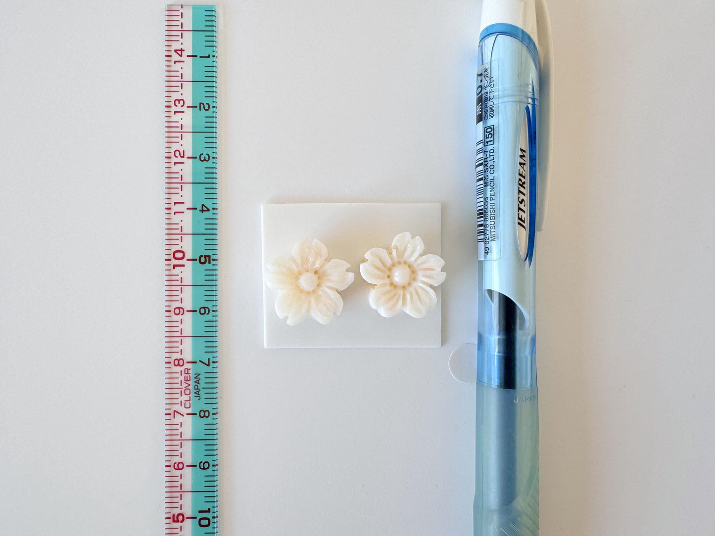 Natural Coral Carving - White Cherry Blossom, 15.5mm Sakura Pair