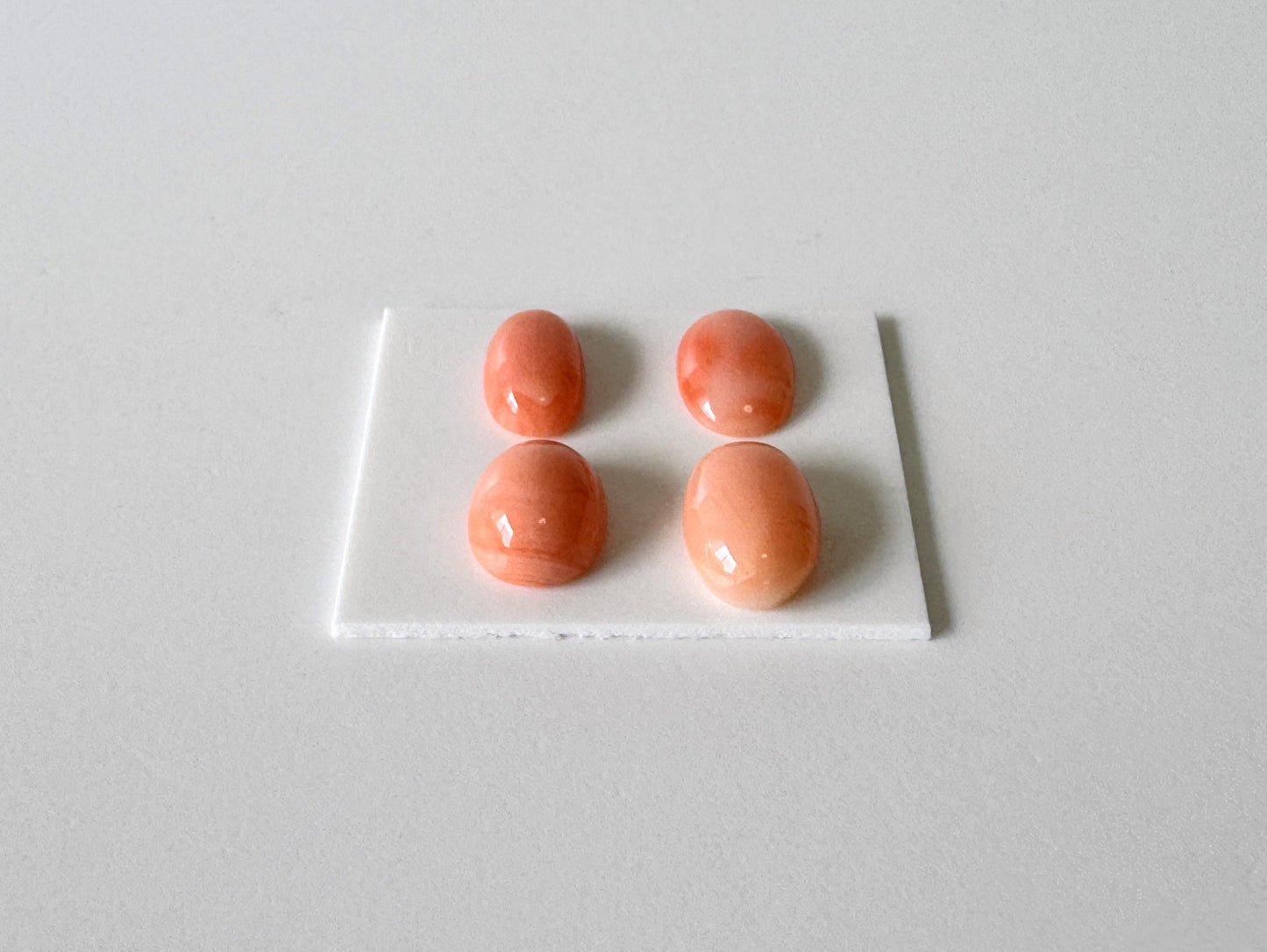 Natural Coral Loose, Deep Sea Oval Cabochon | Pink-Orange | Four Piece Set | Jewelry Making | 8.9-10.3 X 5.9-7.4mm