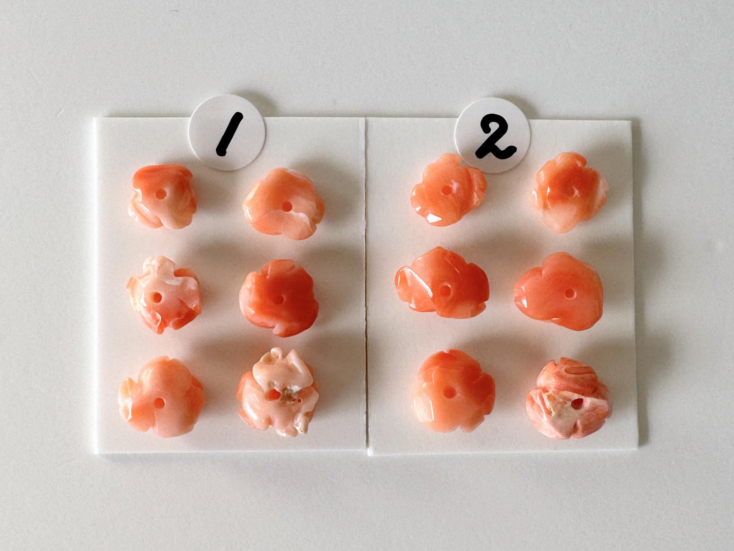 Pink Coral Rose Carvings Handmade Beads, Natural Deep Sea Coral (Value Priced Set, Drilled Holes, 6pcs 7-9mm)