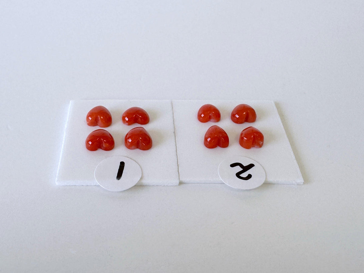 Natural Japanese red(Aka) coral tiny heart shape cabochon with half-drilled hole at back, Natural Color, Price per set of 4 pcs