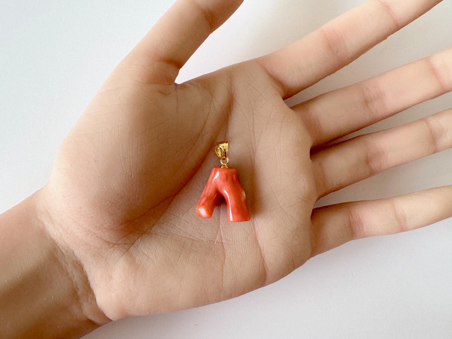 Natural Momo Coral Branch Pendant: Gold-Plated Silver Bail, 18mm