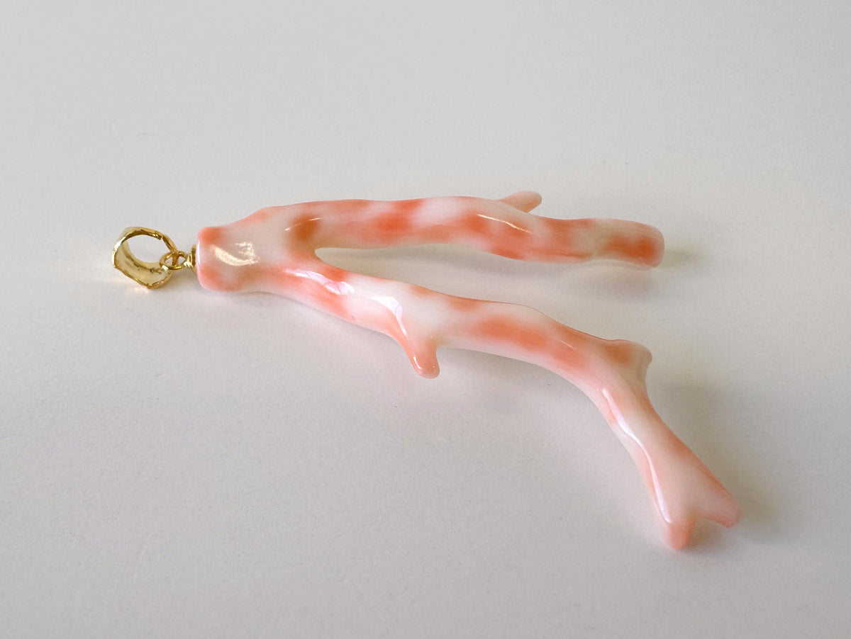 Coral Branch Pendant: Natural Pink / Orange / White Deep Sea Coral, Gold-Plated Silver Bail | 47mm, Unique Jewelry