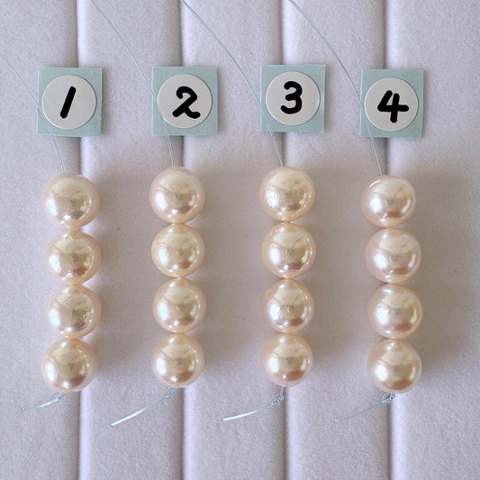 Japanese White Akoya Pearl Beads, 7.5-8mm, Mini Strand, Short Strand, 4 Pieces, Genuine Akoya Pearl, Cultured in Sea Water