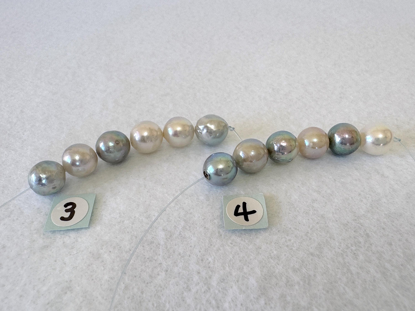 Japanese Natural blue/silver/white color Akoya Pearl Beads, 7.7-8.3mm, Mini Strand, Short Strand of 6 Pieces, Cultured in Sea Water