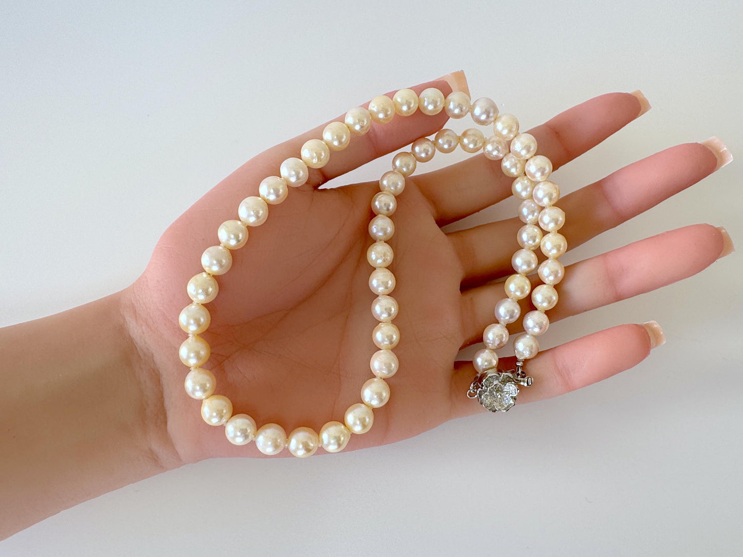 7-7.5mm Japanese Yellow Akoya Pearl Necklace with Silver Clasp, Genuine Akoya Pearl, 44.5cm, 17.5in, Cultured Salt water pearl