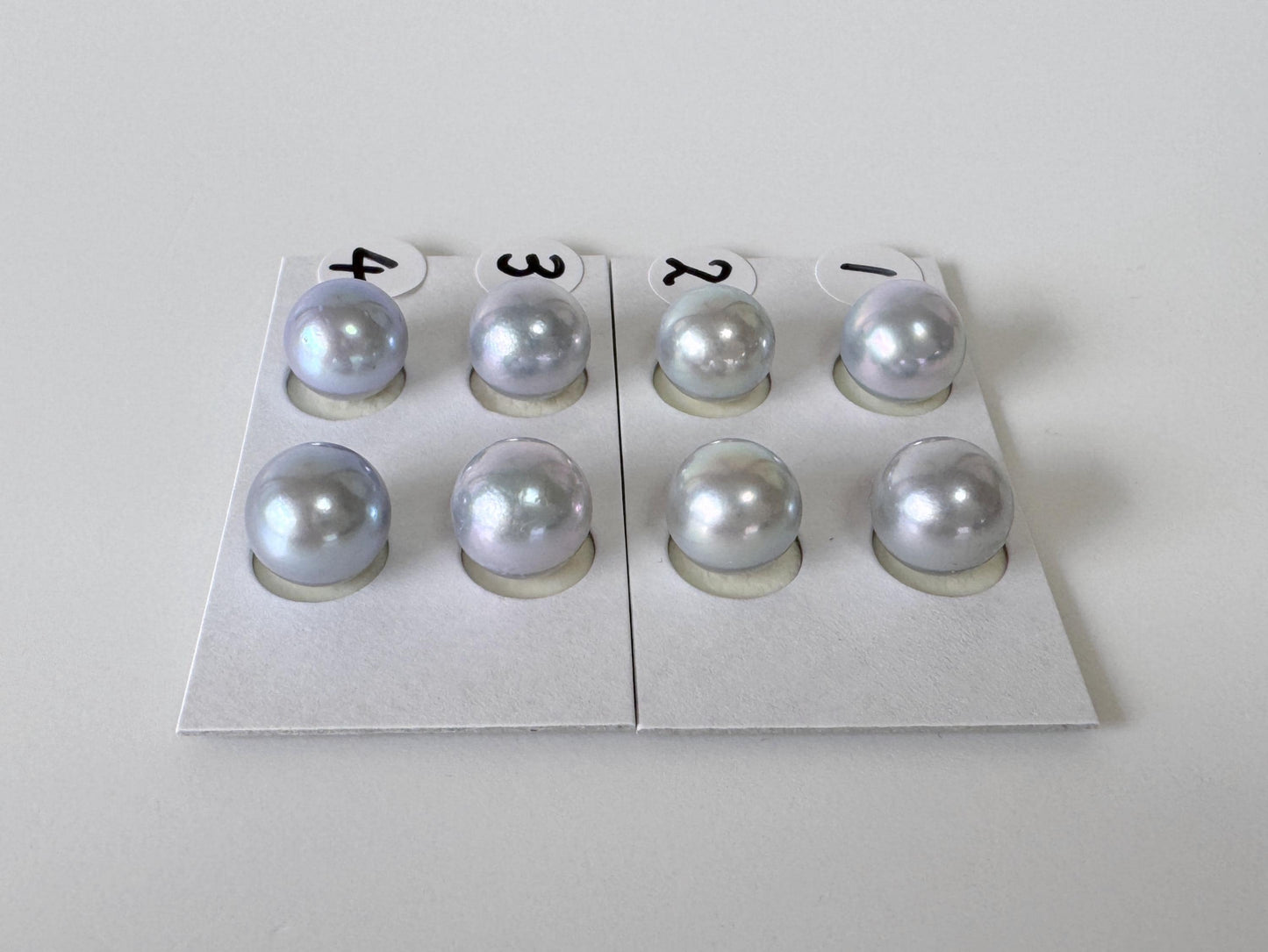 Japanese Blue/Silver (Treated) Akoya Pearl 8-8.5mm, Half-Drilled loose, Price per pair, Salt water pearl