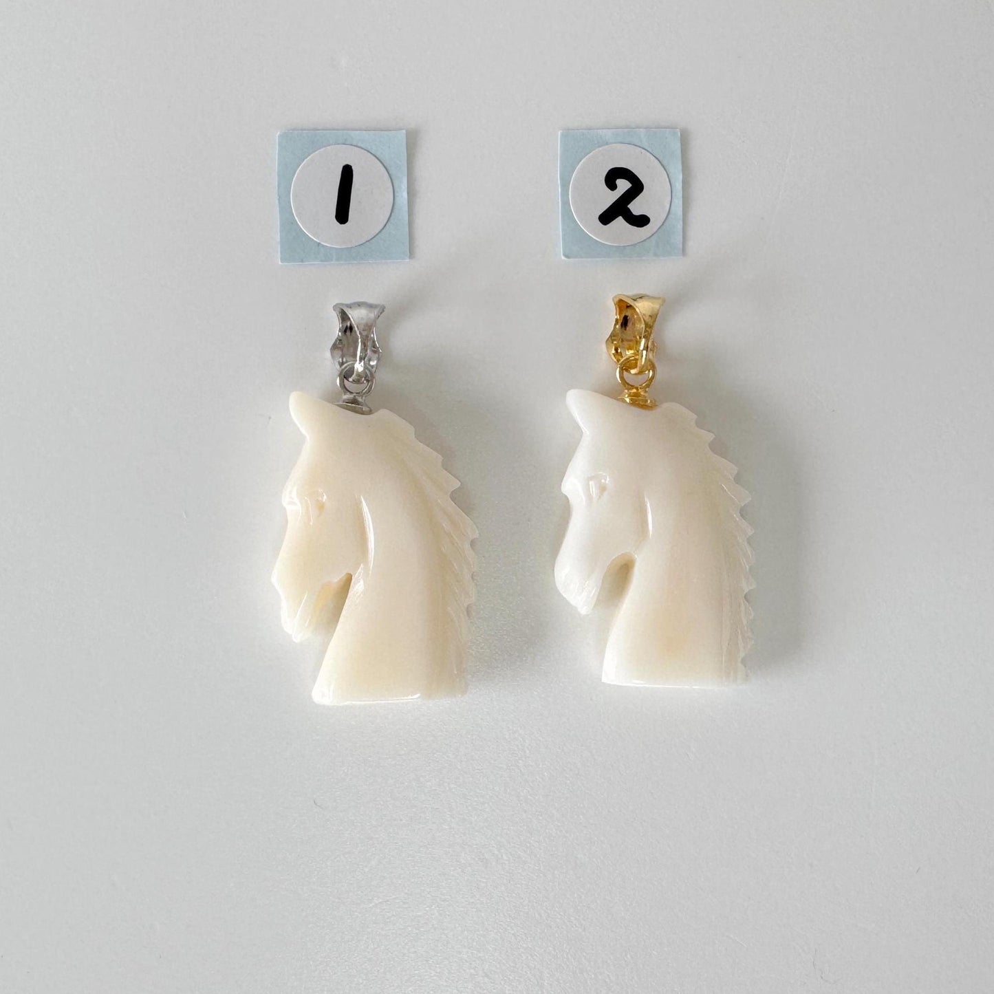 White Coral Horse Pendant: Double-Sided Carving - Natural Coral Jewelry, Silver Bail, Handcrafted Accessory
