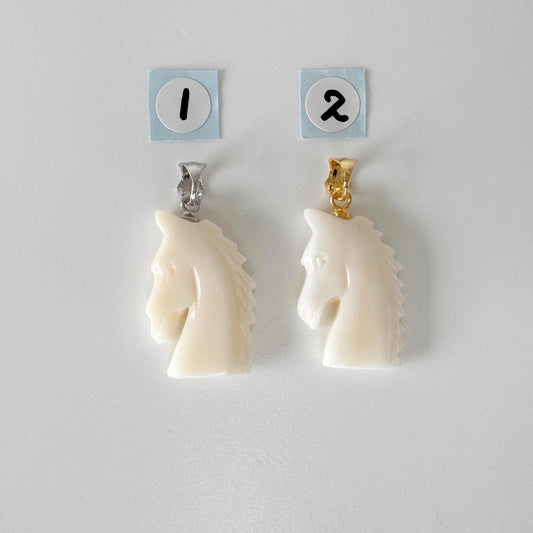 White Coral Horse Pendant: Double-Sided Carving - Natural Coral Jewelry, Silver Bail, Handcrafted Accessory