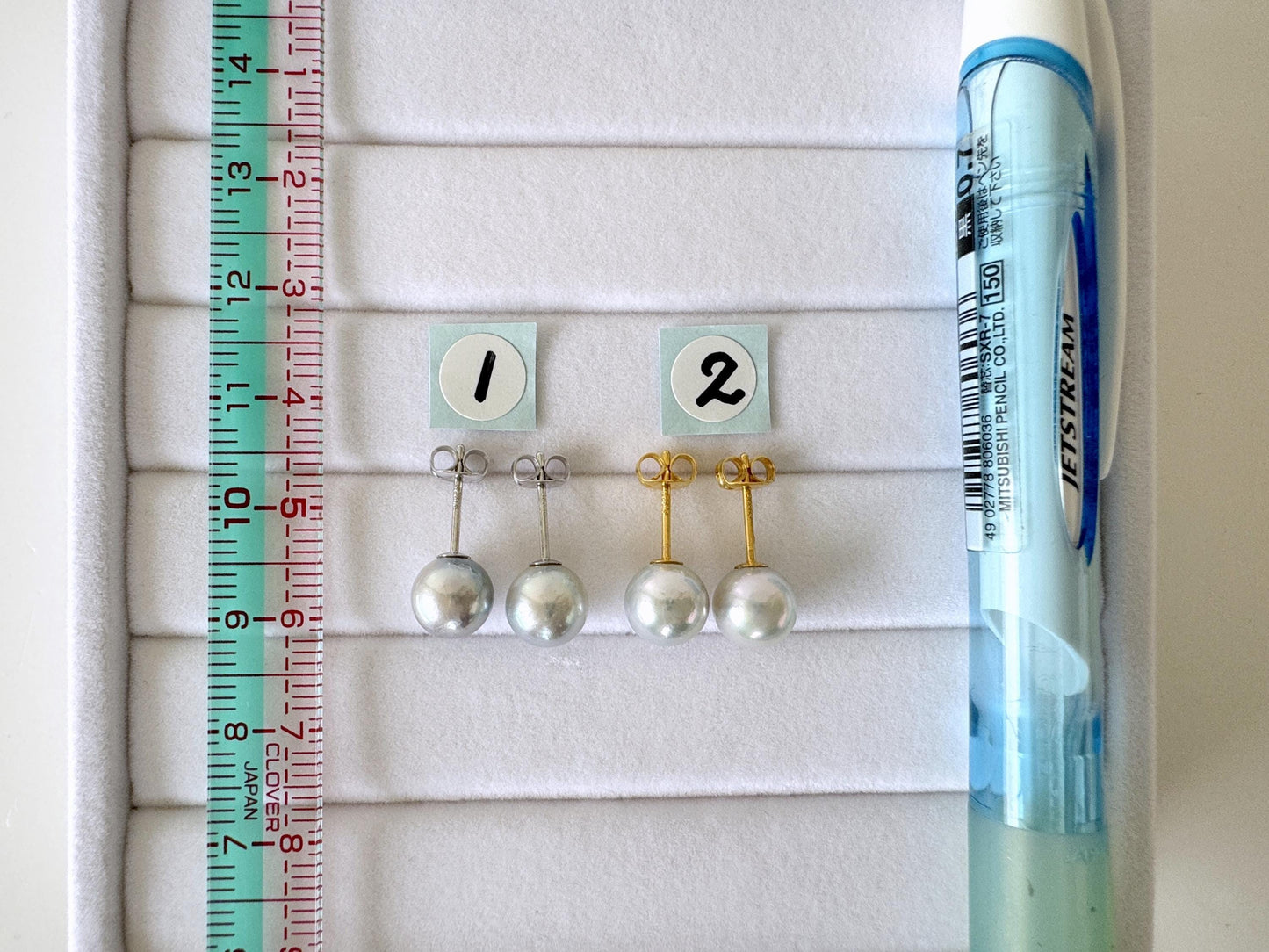 Japanese Akoya Pearl Stud Earrings, Natural Blue/Silver (7-7.5mm, Silver925 Posts, Saltwater Cultured)