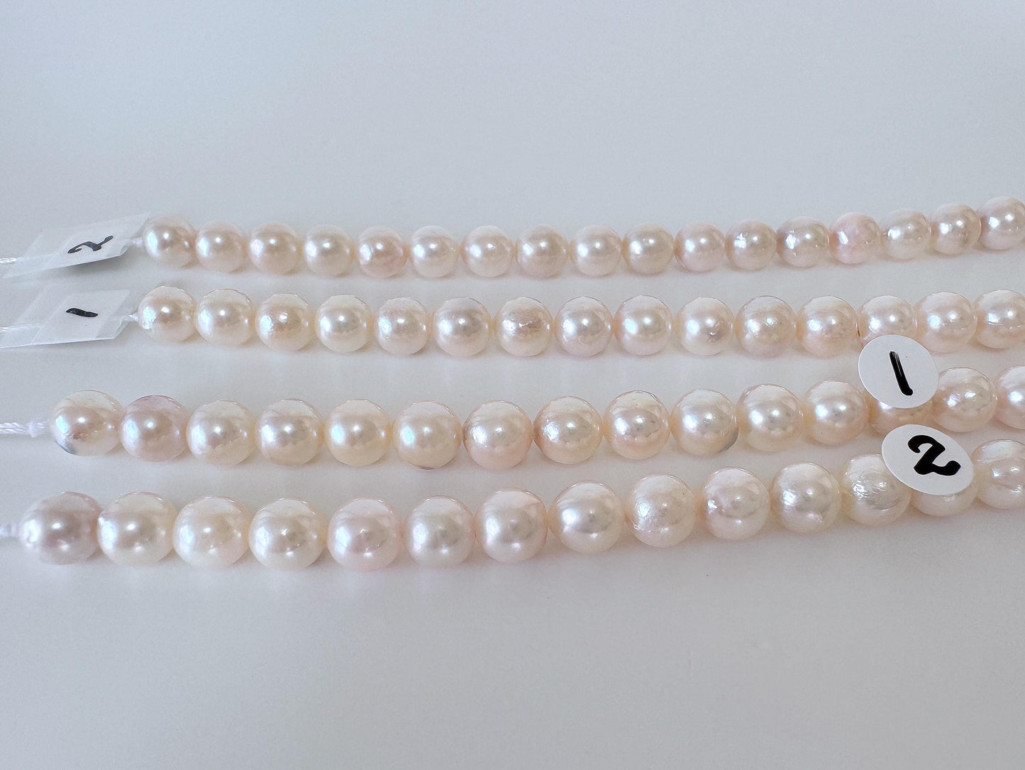 Akoya Pearl Strand: 6.5-7mm White/Pink Cultured Saltwater Pearls