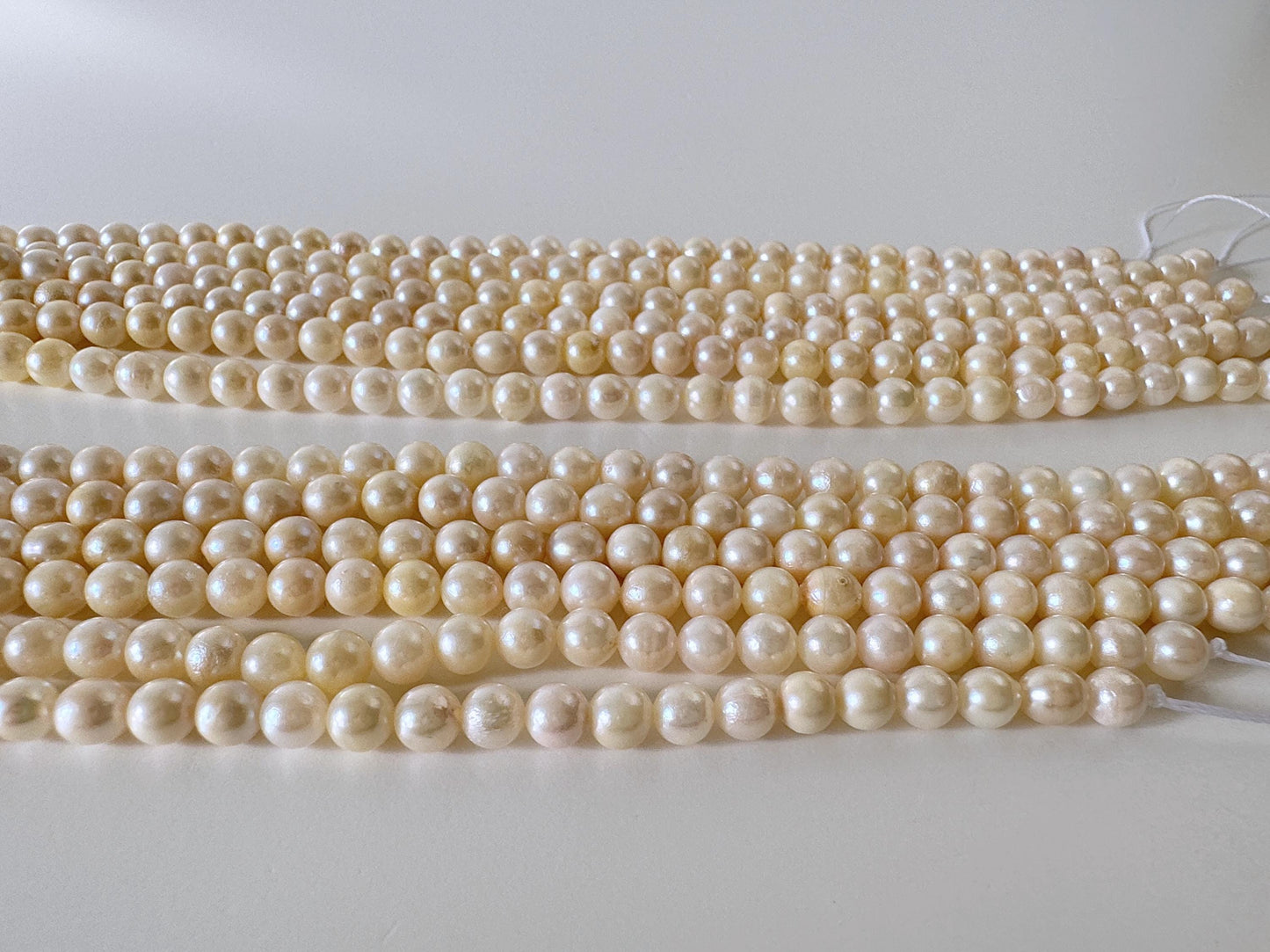 Japanese Akoya Pearl Strand - Cultured Saltwater Beads - 5-5.7mm Off White/Cream, Full 40cm Length, Jewelry Crafts, Value-Priced