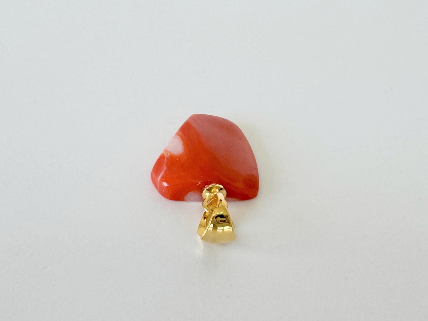 Orange Momo Coral Pendant - Natural Unique Shape Coral Jewelry - Gold-Plated Silver Bail, Genuine Material, 14x14mm