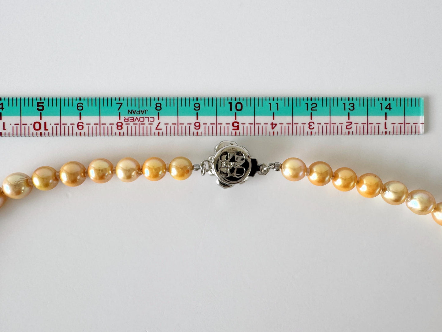 Japanese Akoya Cultured Pearl Necklace: 6-9.2mm Color Treated Gold  Semi-Baroque/Semi-Round, Silver Clasp | Saltwater Pearls, 45cm Strand