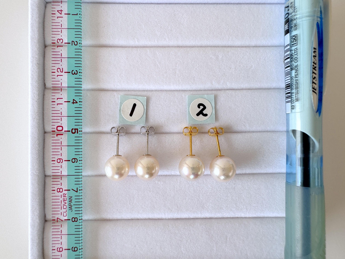 Japanese White Akoya Pearl Stud Earrings, 8.5mm, Silver 925 Post/Ear Nuts, Genuine Akoya Pearl, Salt water cultured pearl