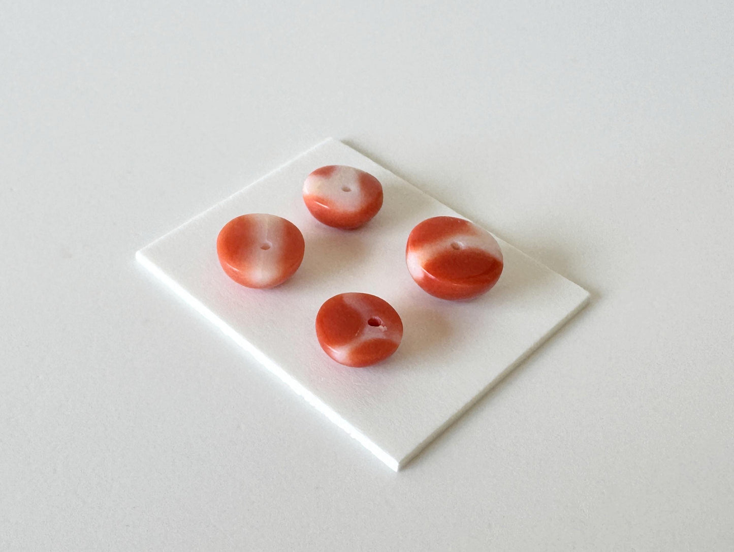 Momo Coral Round Cabochon Set of 4 Pcs, Japanese Orange Coral Loose | Natural Undyed | 7-8.2mm Half-Drilled Flat-Back Jewelry Supplies