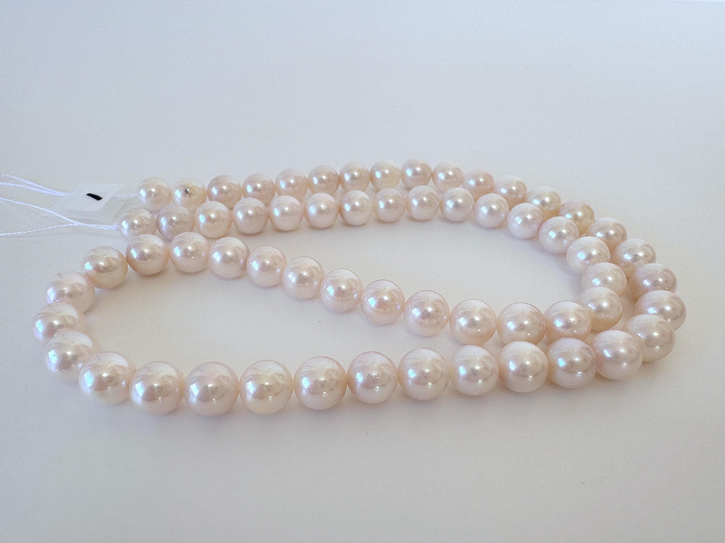 Japanese Akoya Pearl Strand: 6.5-7mm White Pink Cultured Saltwater Pearls, Full Strand | Genuine Beads, Craft Supplies | 40cm Length