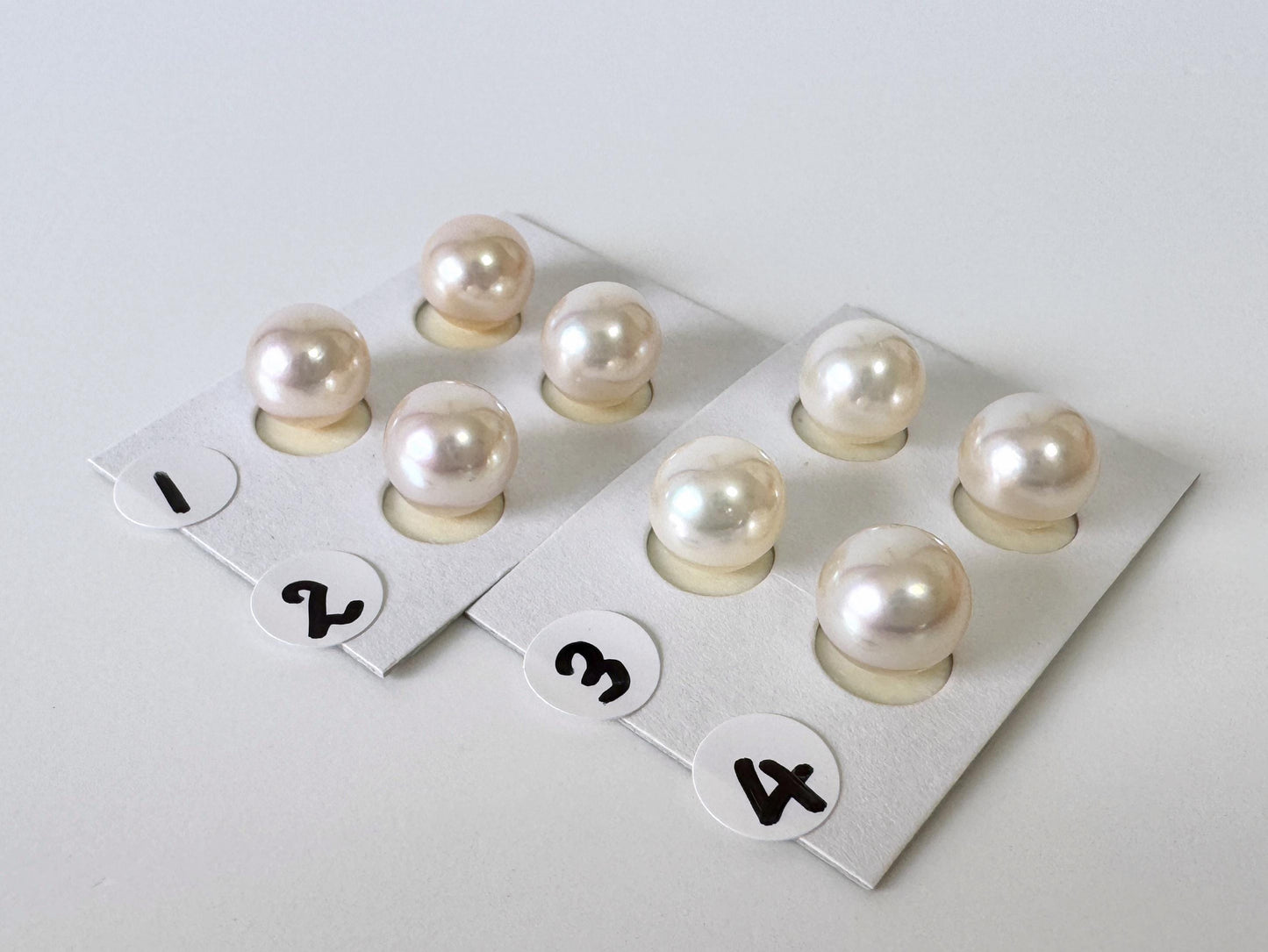 Akoya Pearl Pair Half Drilled Beads, 8.5-9mm Round White Pink Overtone (Saltwater Cultured, Jewelry Supplies)