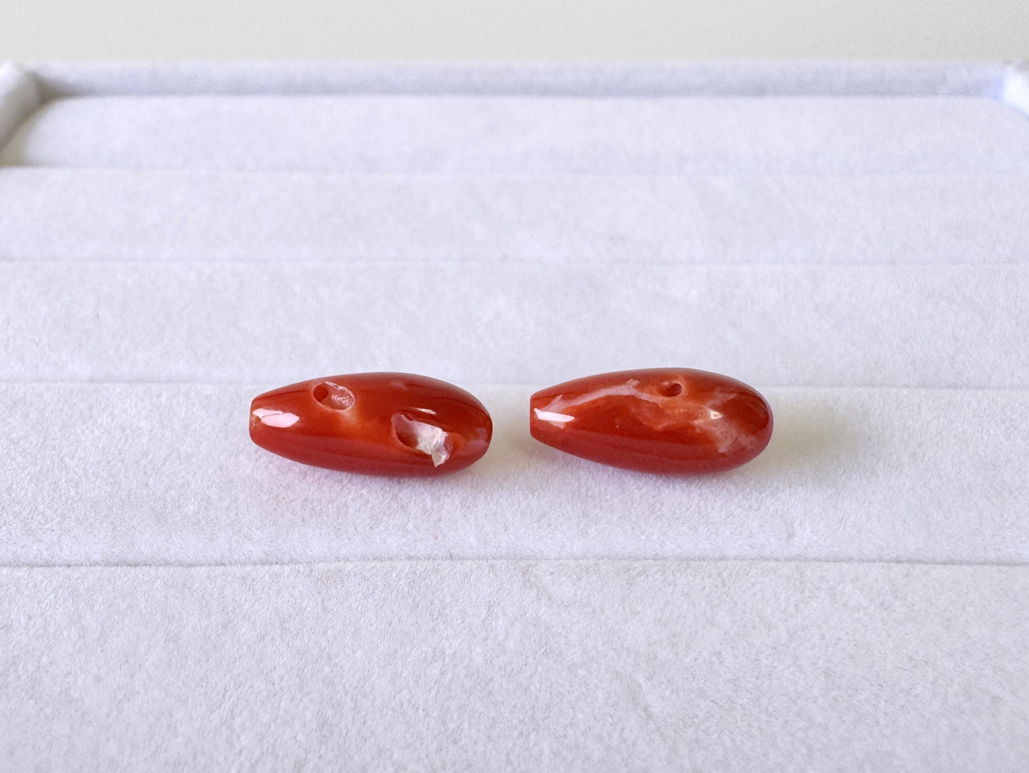 Japanese Red Coral | Small Drop Pair | Drilled Top Hole | Natural Aka Coral Jewelry Supplies