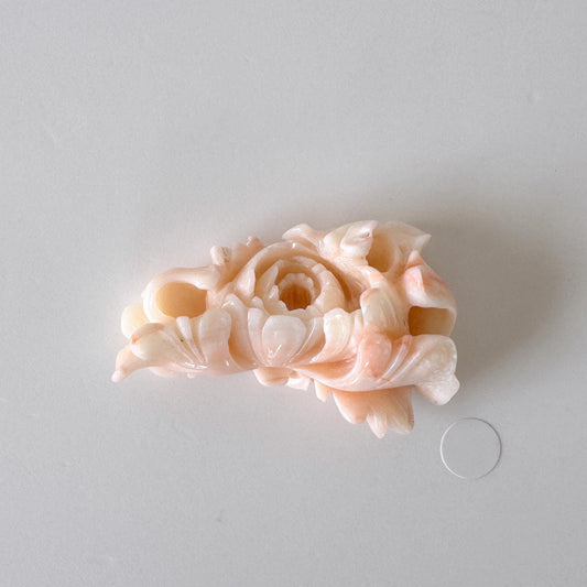 Deep Sea Coral Flower Carving: Pale Pink Peony Motif, Flat Back Design (Natural Coral, 42x28mm, Jewelry Supplies), Vintage