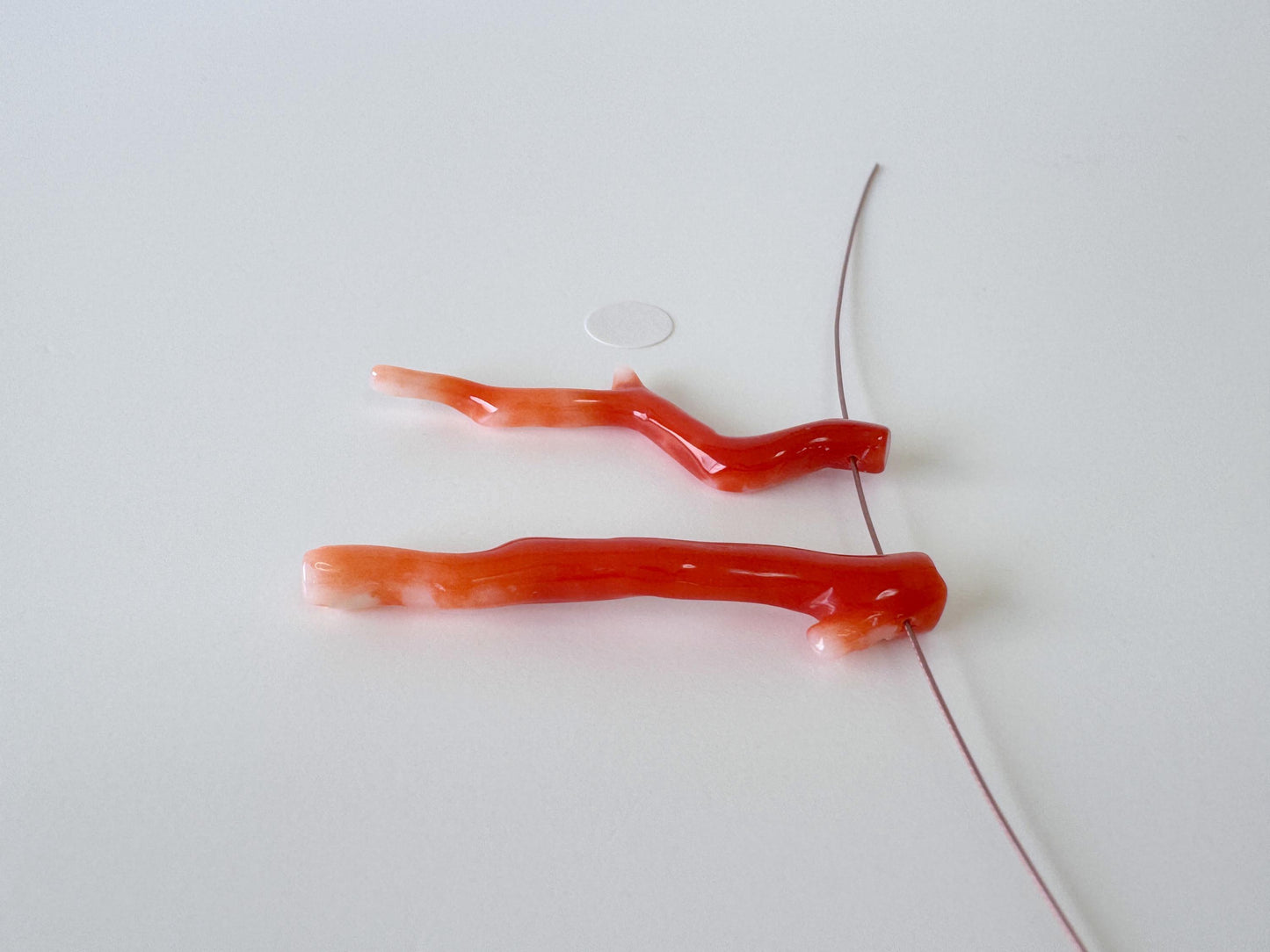 Japanese red(Aka) coral branch set for 2pcs, 40mm, side full hole, natural red color coral for jewelry making