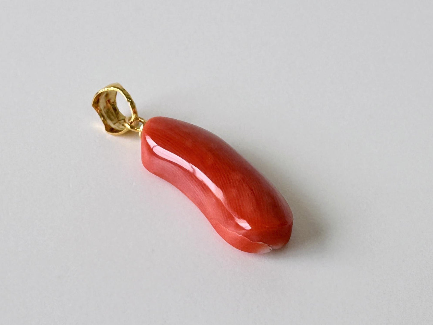 Orange Momo Coral Pendant - Natural Unique Shape Coral Jewelry - Silver Bail (Gold-Plated), Genuine Material, 22x9mm