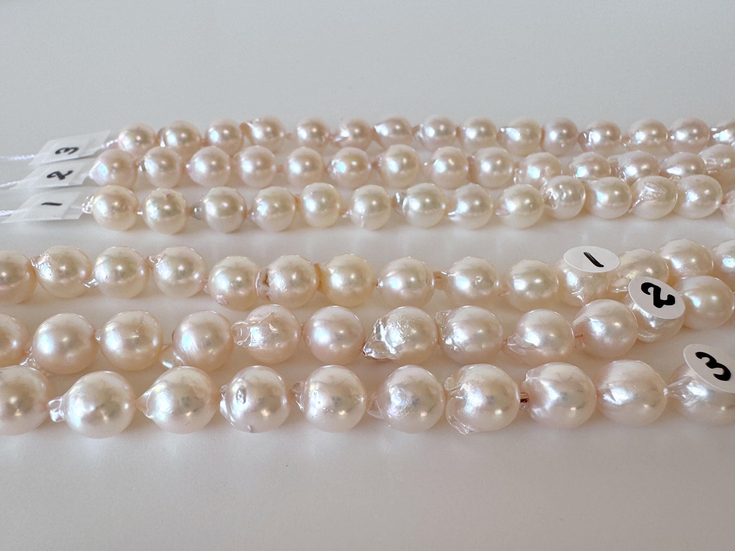 Japanese Akoya Pearl Strand 8.5-9mm Baroque Beads, White Pink Overtone (40cm, Saltwater Cultured)