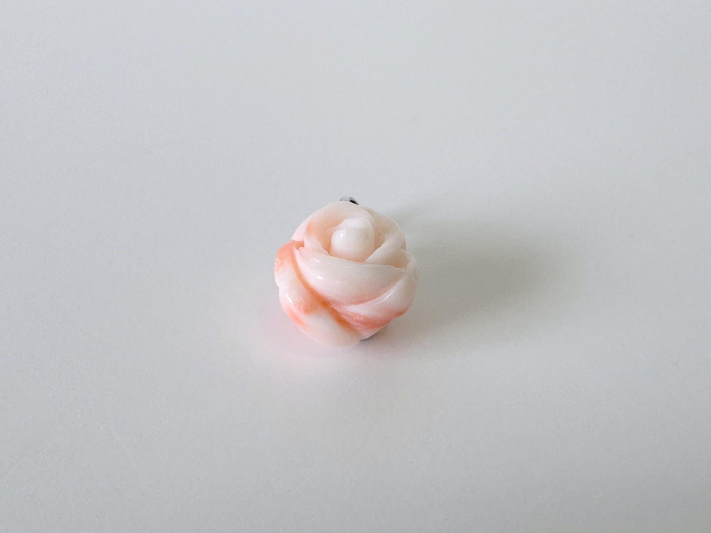 Natural Coral Rose Pendant Carved Jewelry, Deep Sea Coral, Pink White (13.6x12.3mm, Silver Bail, Genuine Coral Amulet)