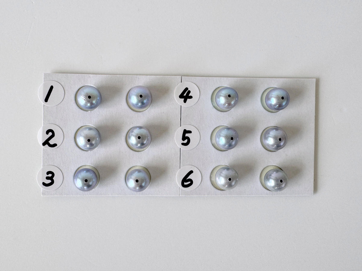 Japanese Blue/Silver (Treated) Akoya Pearl 7-7.5mm, Half-Drilled loose, Price per pair, Salt water pearl