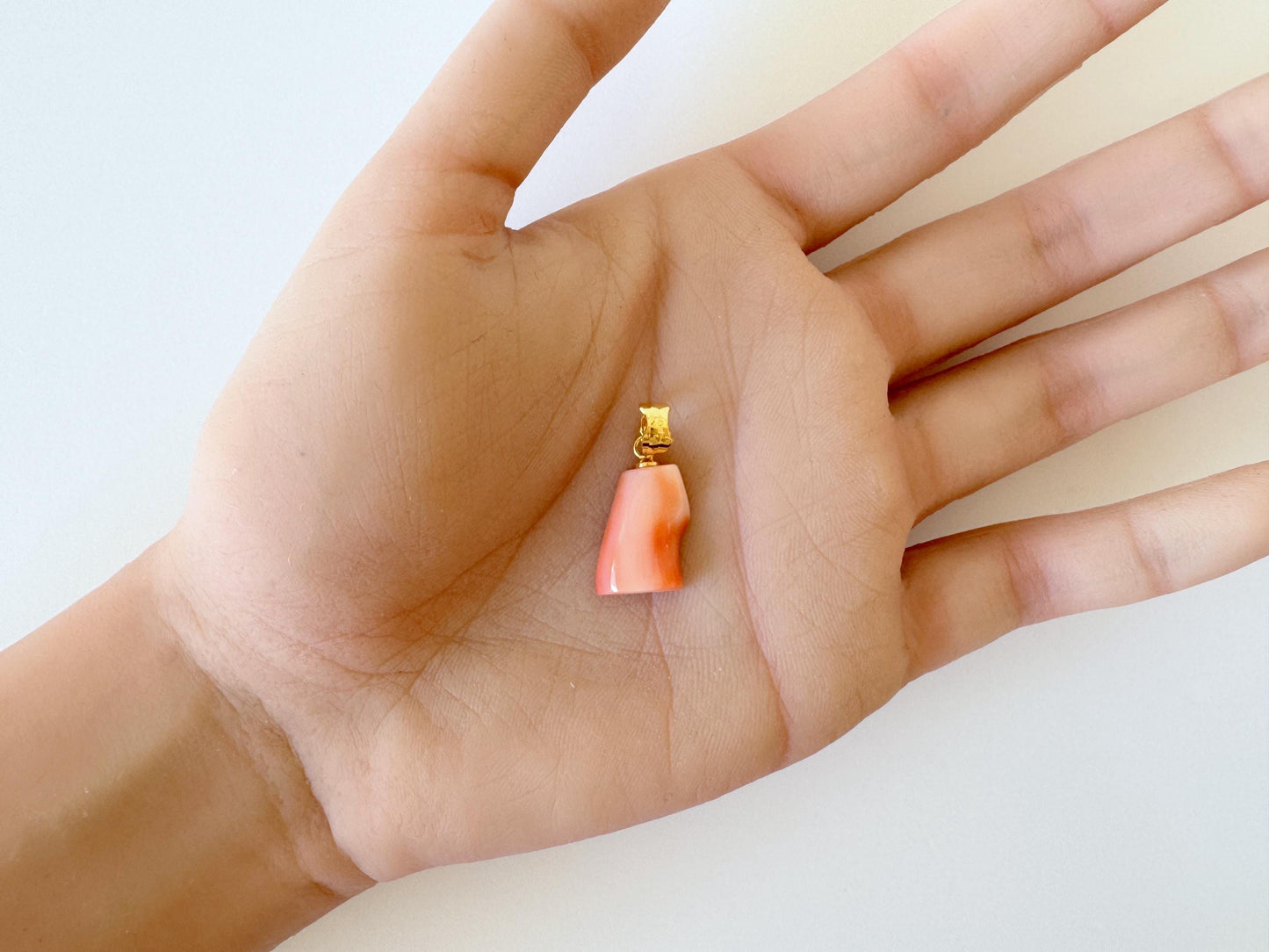 Natural Deep Sea Coral Unique Shaped Pendant, 15.6x10.8mm, Natural Pink/Orange color coral, Silver (Gold-Plated) bail