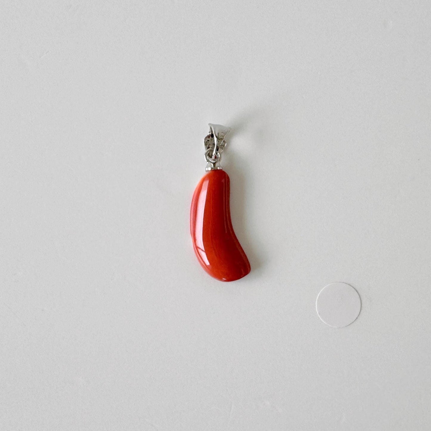 Orange Momo Coral Pendant - Natural Unique Shape Coral Jewelry - Silver Bail (Rhodium-Plated), Genuine Material, 19x7.8mm