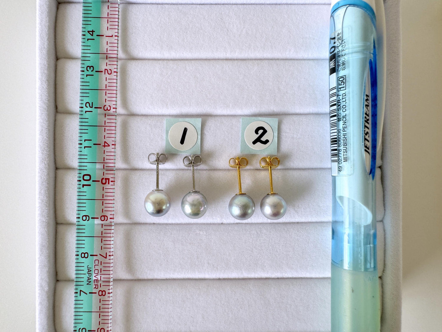 Japanese Akoya Pearl Stud Earrings, Natural Blue/Silver (7mm, Silver925 Posts, Saltwater Cultured)