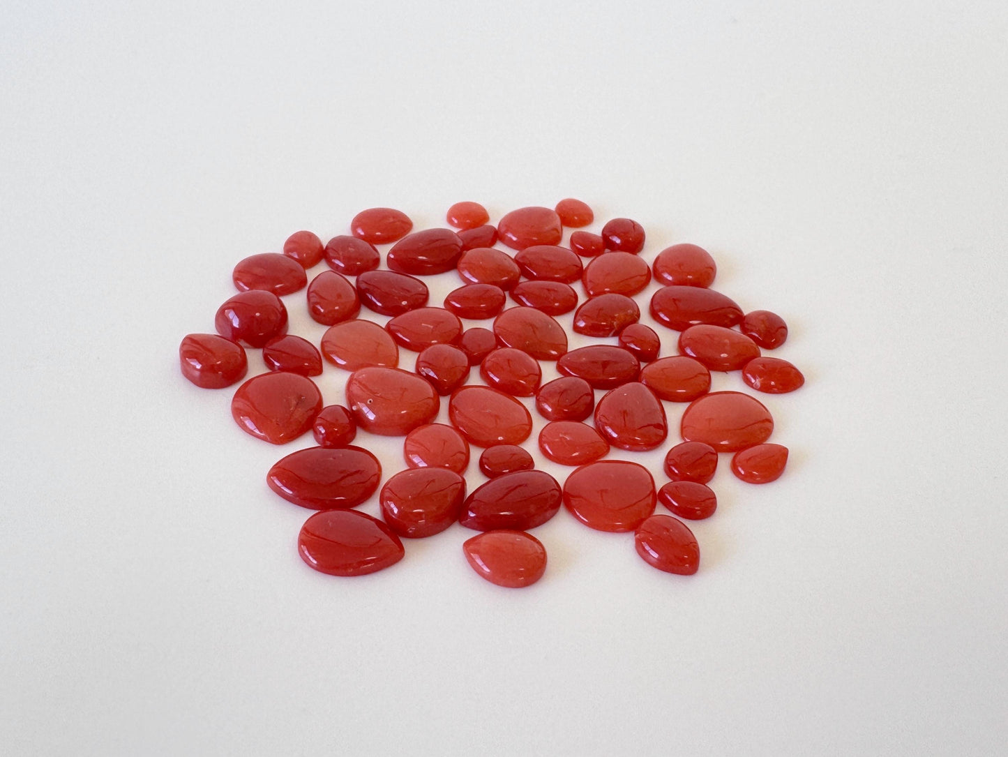 Red Mediterranean Coral Cabochons - Pear Shape Loose Stones - Natural Color, Jewelry Crafting, 57pcs Value Priced Pack