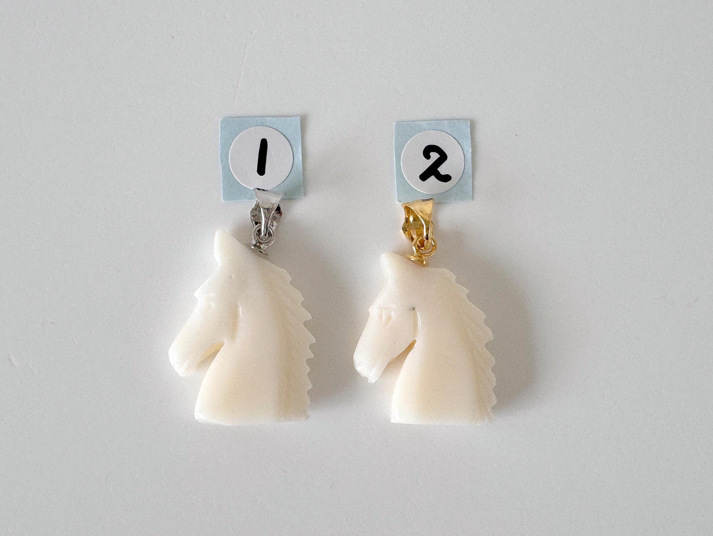 White Coral Horse Pendant: Double-Sided Carving - Natural Coral Jewelry, Silver Bail, Handcrafted Accessory