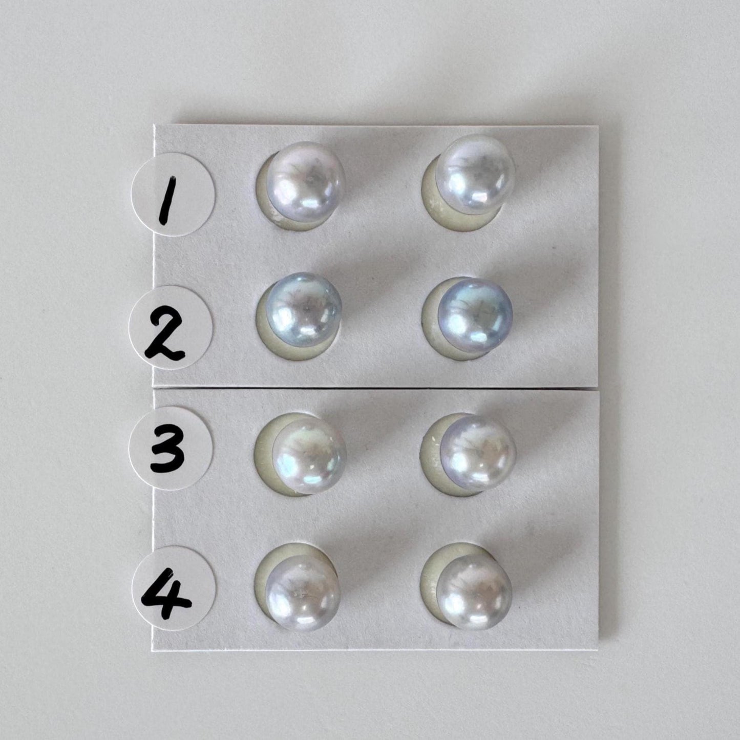 Akoya Pearls Loose Natural Blue/Silver Half-Drilled: 7-7.5mm, Japanese Cultured Saltwater Beads, Pair Pricing | Jewelry Supplies